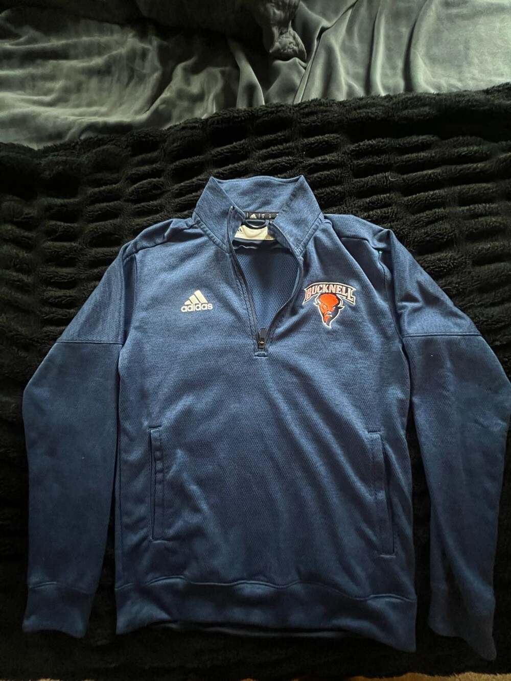 Adidas Bucknell Bison Quarter-Zip Pullover Size S Blue